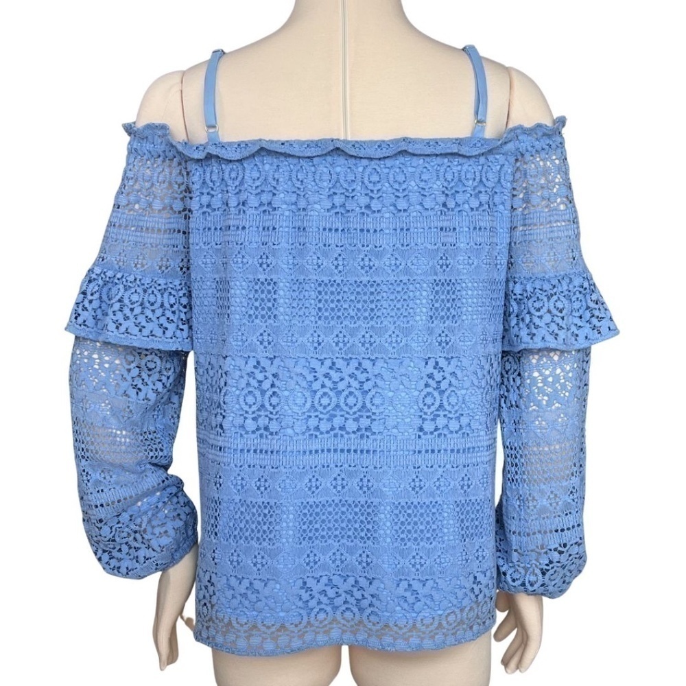 Parker "Jordana" Off Shoulder Boho Style Eyelet Lace Top Powder Blue Size Large - Picture 3 of 8